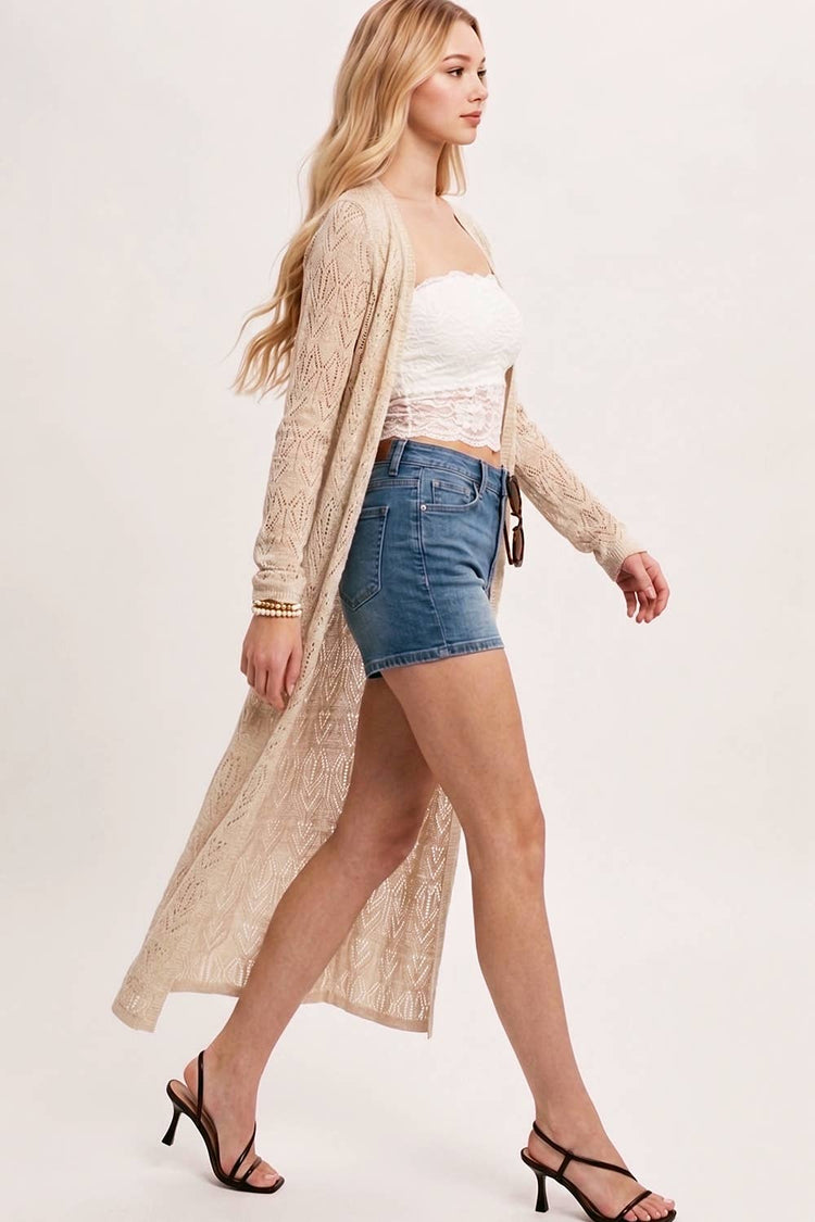 OPEN-KNIT MAXI LONGLINE CARDIGAN