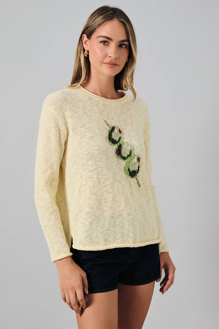 ROUND NECK LONG SLEEVE "OLIVE" GRAPHIC SWEATER