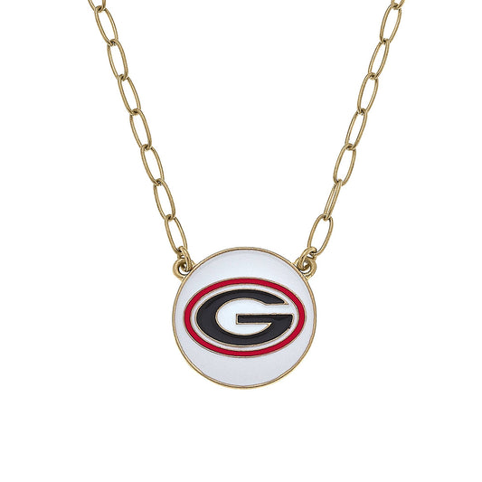 Georgia Bulldogs Enamel Disc Pendant Necklace in White