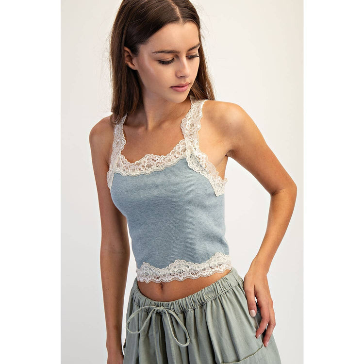 SLUB WITH LACE TANK TOP