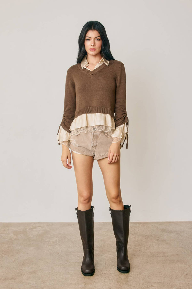 Satin Lace Shirt Insert Sweater (1)