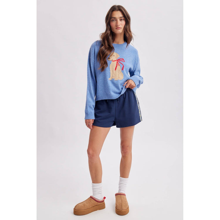 HOLIDAY BOW DOG GRAPHIC SWEATER
