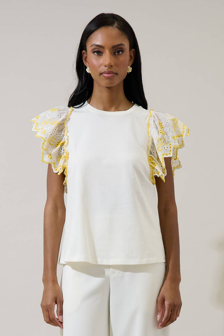 Keny Eyelet Ruffle Knit Top