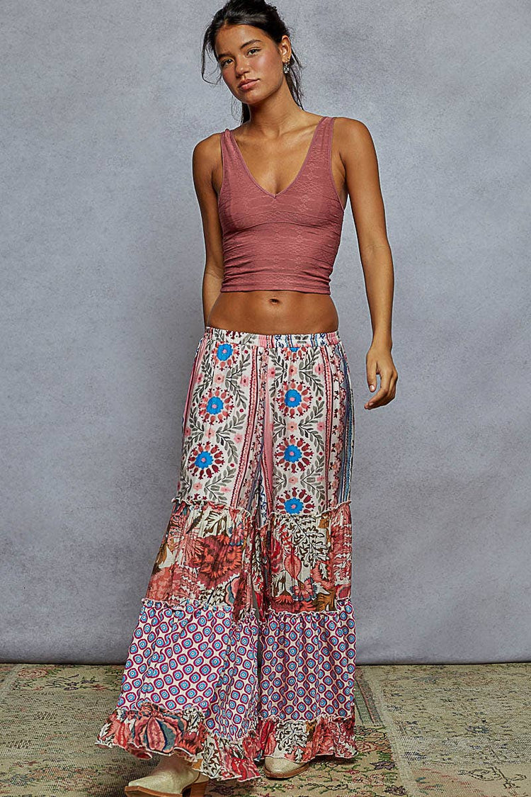 Various pattern printed woven wide fit pants