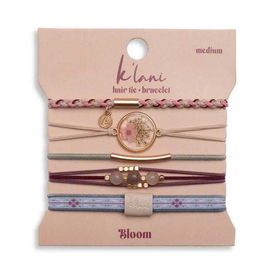 "Bloom" Maroon and Pink with Pressed Flowers Hair Tie Bracelets