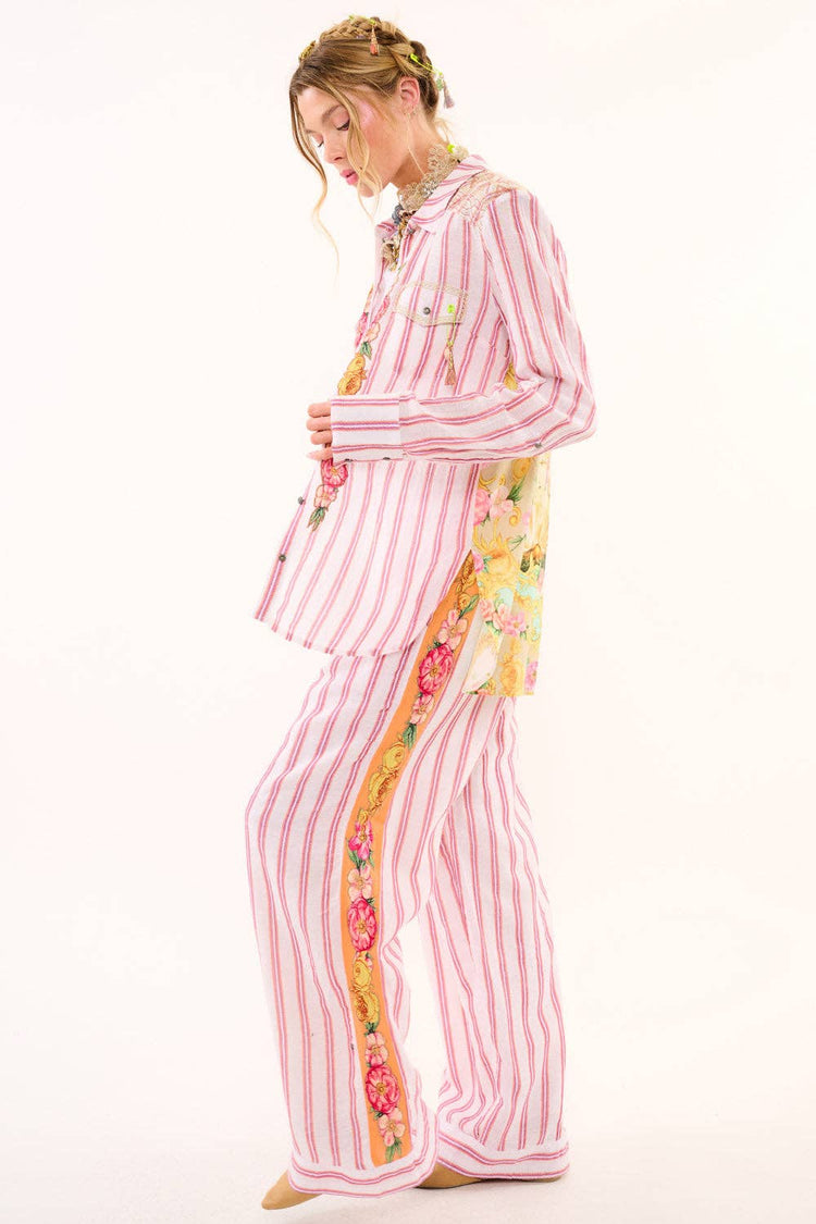 Birth of Venus Stripe Shirt | Boho Blouse | Embroidered Top