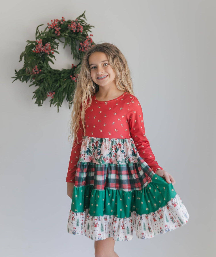 Avery Long Sleeve Tiered Christmas Holiday Twirl Dress