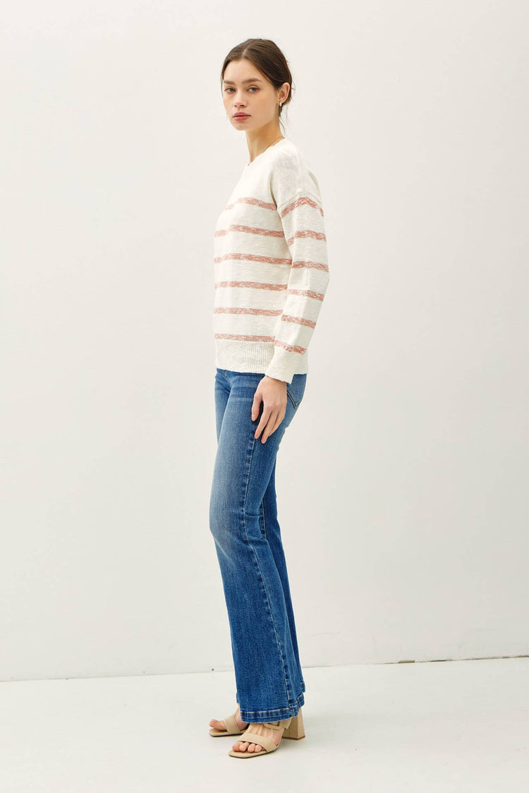 HEATHER STRIPED LONG SLEEVE SWEATER
