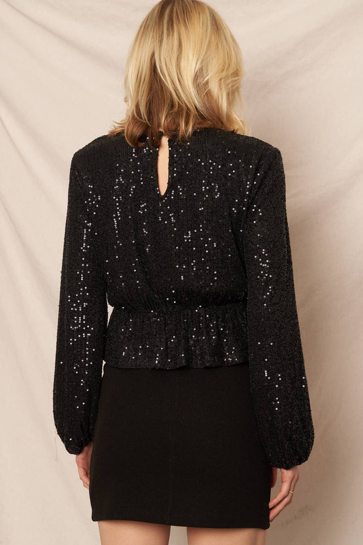 Long Sleeve Peplum Sequin Top
