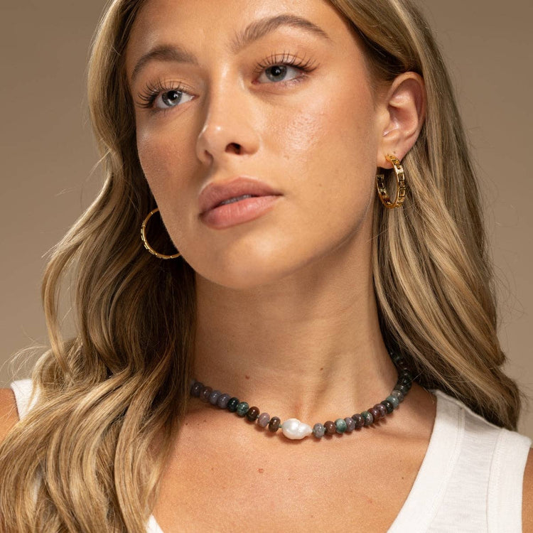 Stone Necklace with Baroque Pearl