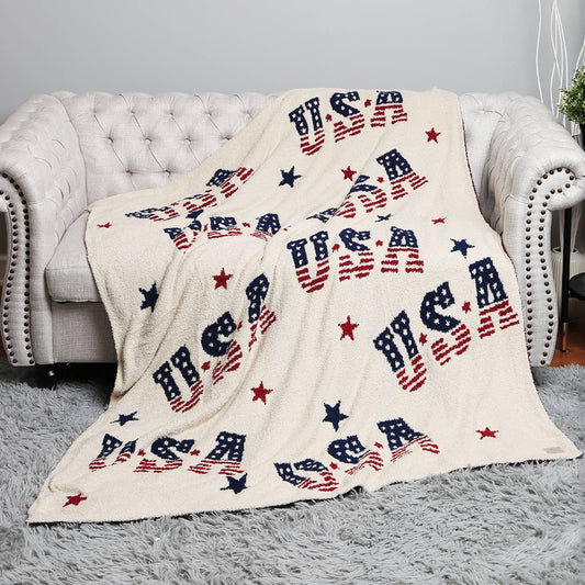 USA Letter US Flag Theme Print Soft Throw Blanket