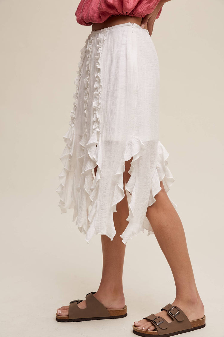 Ruffled Asymmetrical Skirt with Lining