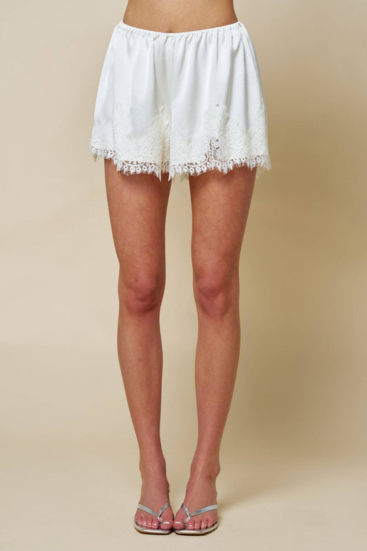 Satin Lace Trim Shorts