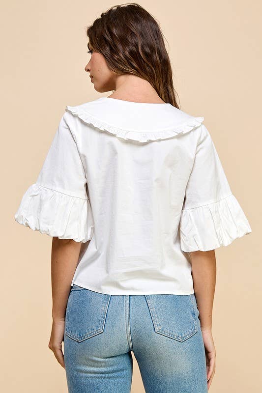 V Collared Neck Button Down Top