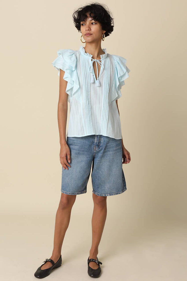 Elodie Ruffle-Trim Tie Blouse