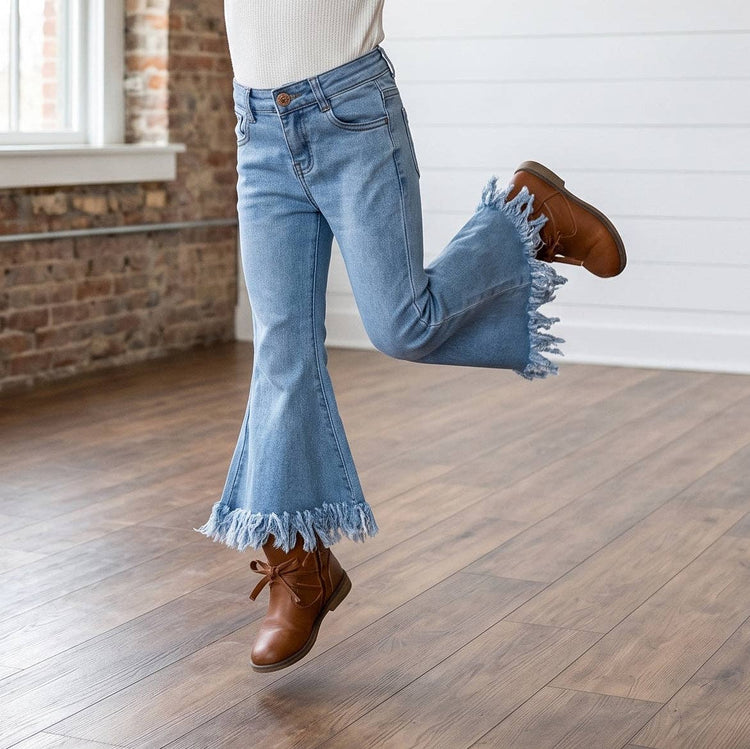 Light Wash Flare Fringe Denim Jeans