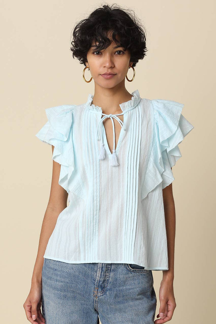 Elodie Ruffle-Trim Tie Blouse