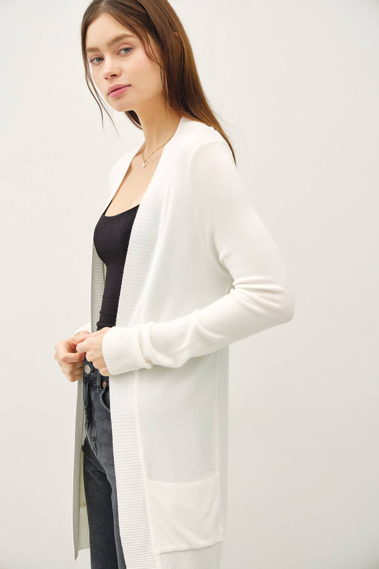 Cotton Blend Knit Open Cardigan