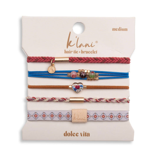 "Dolce Vita" Floral Glass Beads with Gold Accents Hair Tie Bracelets