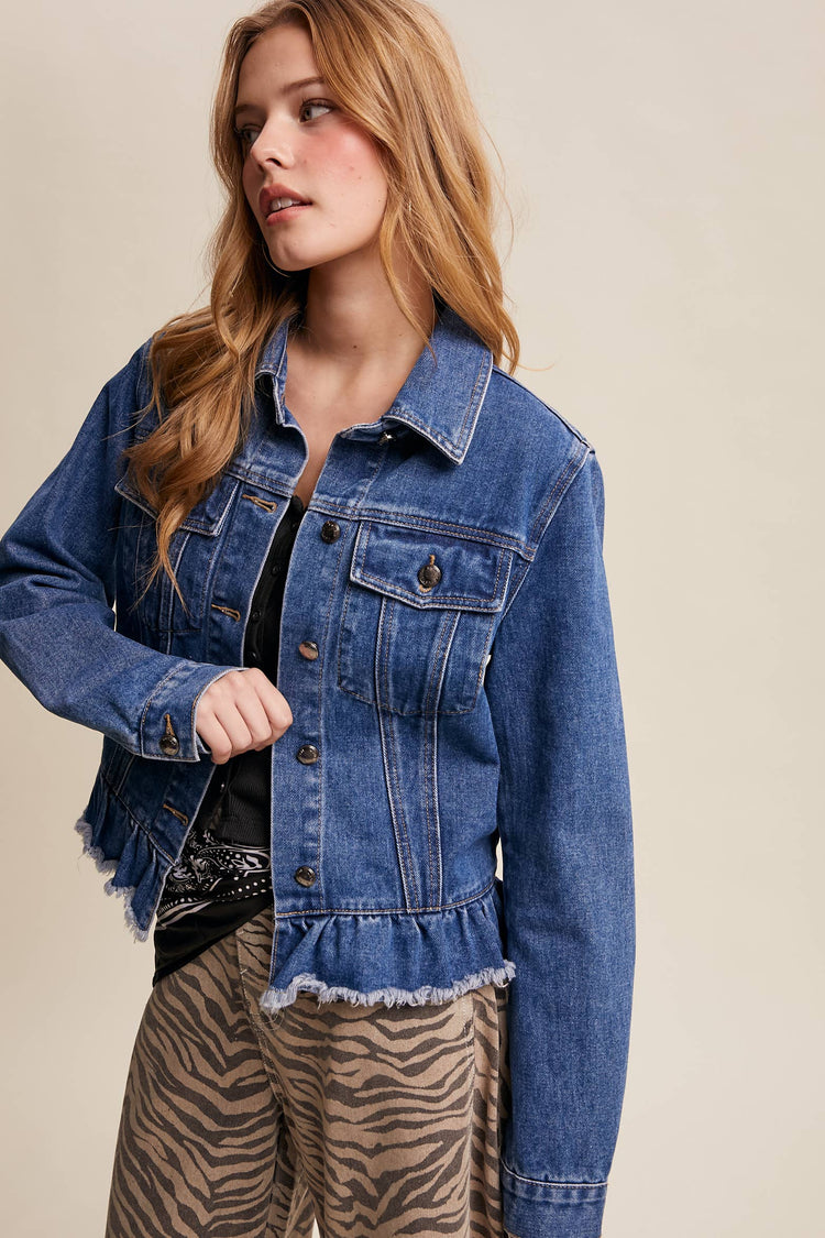 Ruffled Hem Denim Jacket