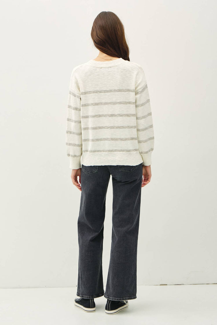 HEATHER STRIPED LONG SLEEVE SWEATER