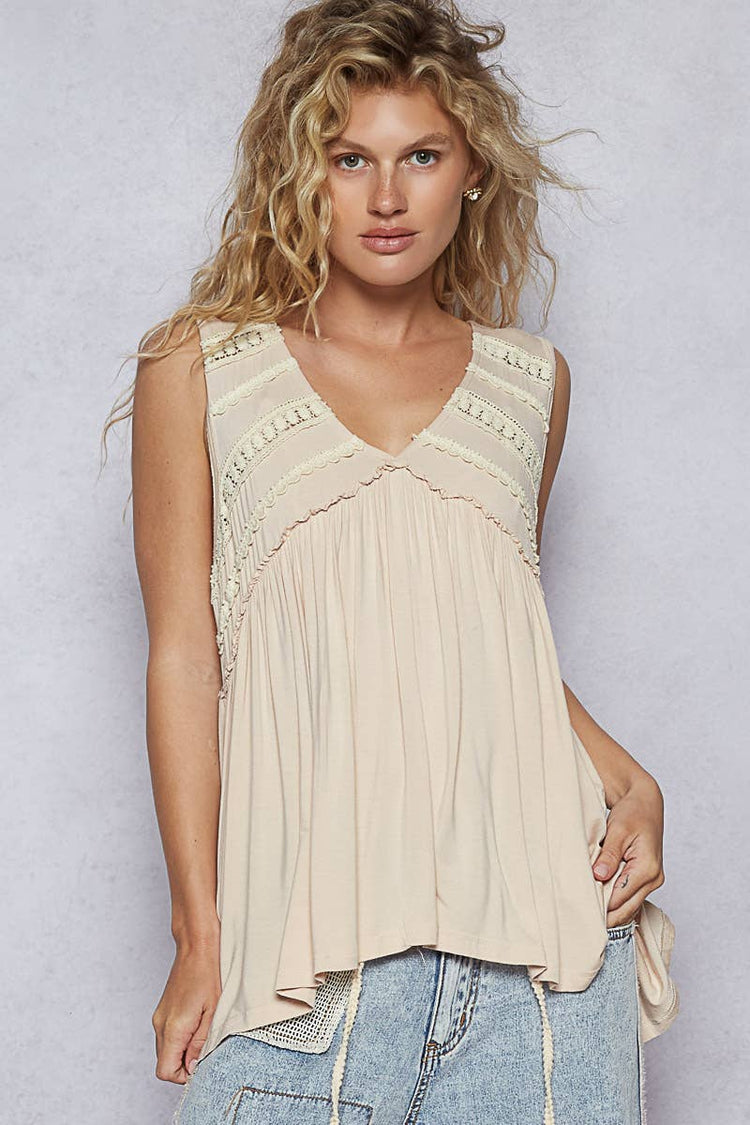 Sleeveless loose fit v-neck babydoll casual knit top