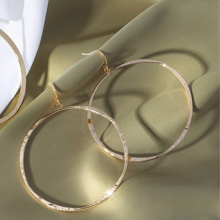 Large lightly hammered open circle earrings