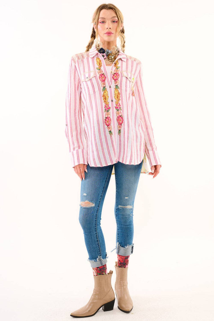 Birth of Venus Stripe Shirt | Boho Blouse | Embroidered Top
