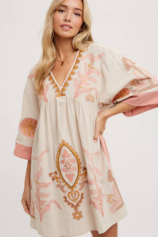 Boho Embroidered Babydoll Dress