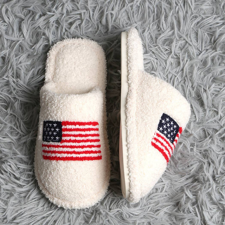 American Flag Embroidered Indoor Home Slippers