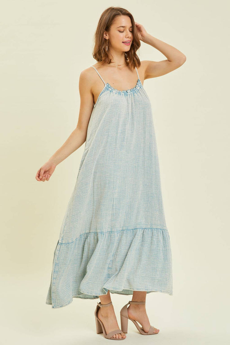 Mineral Washed Gauze Midi Dress With Pockets