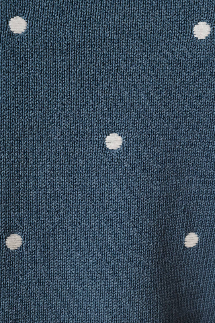 Embroidered Polka Dot Short Puff Sleeve Knit Sweater