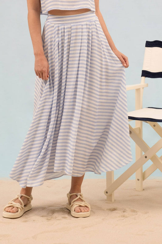 Stripe High Waisted Midi Skirt
