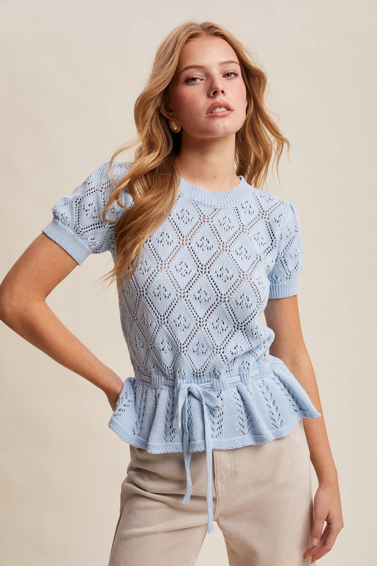Pointelle Knit Peplum Top