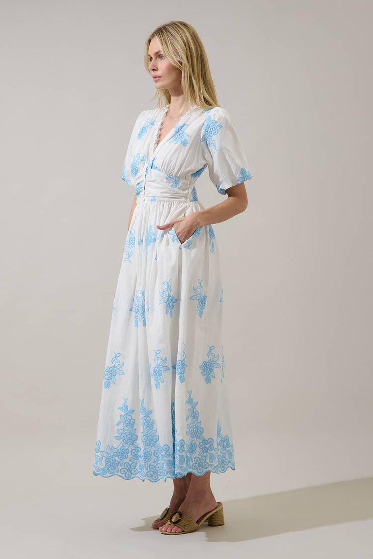 Tannia Embroidered Button Down Maxi Dress