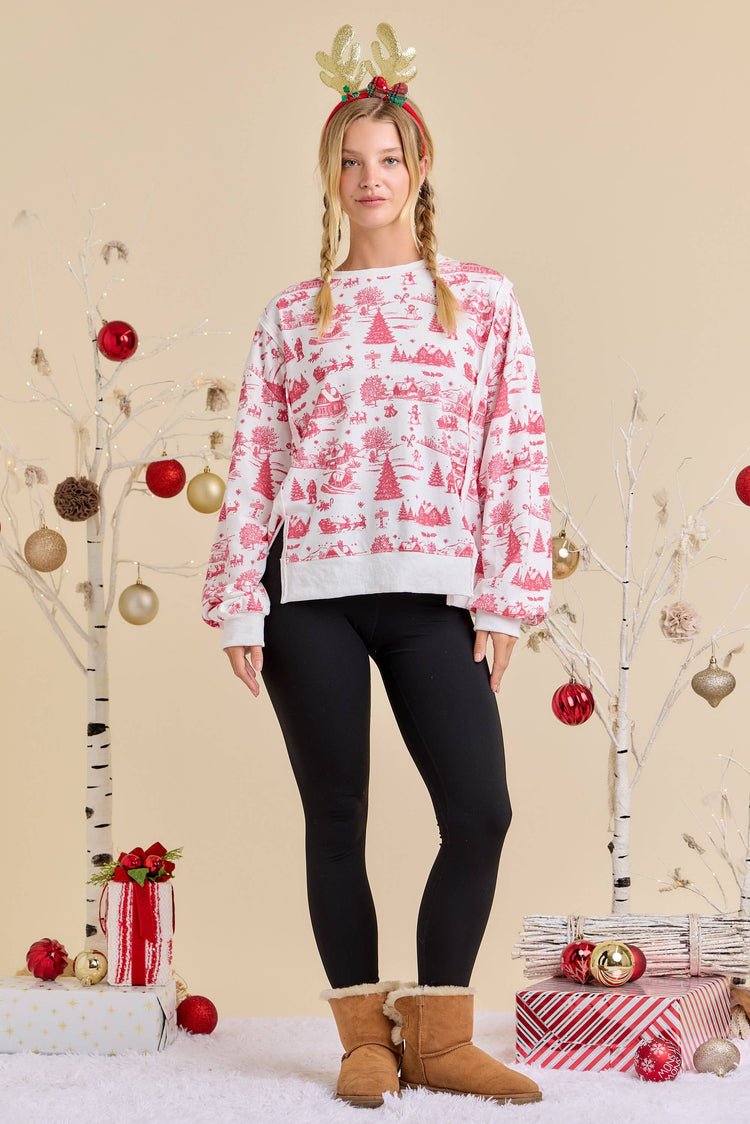 Holiday Toile Printed Oversized Top