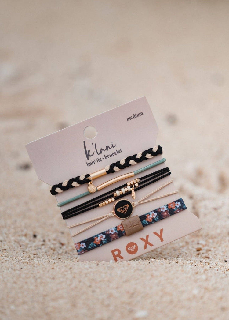 "Roxy Coastal Drift" Black and Neutral Beachy Vibe Hair Tie Bracelets