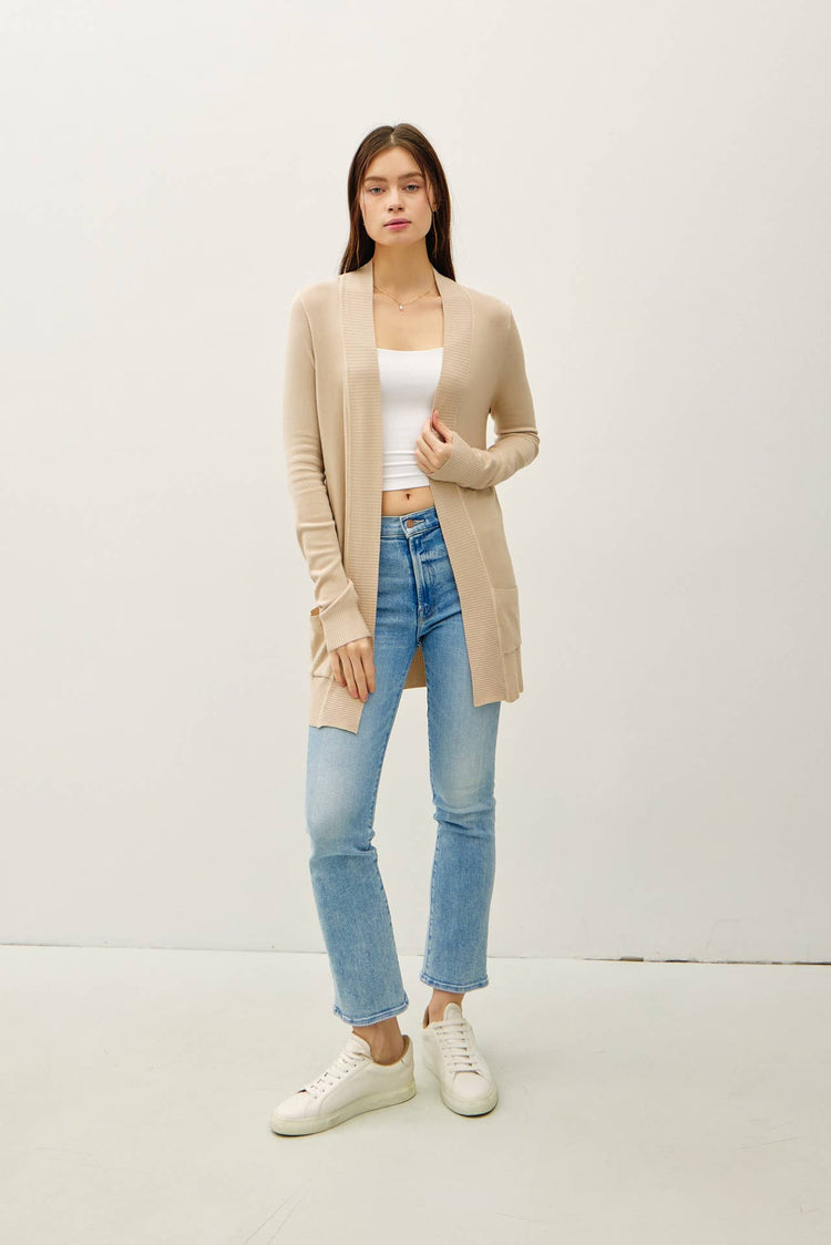 Cotton Blend Knit Open Cardigan