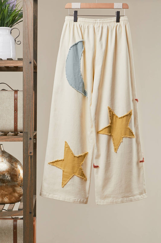 Sun Moon Star Patch Wide Pants
