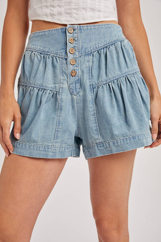 FLUER PLEATED DENIM SHORTS WITH POCKETS
