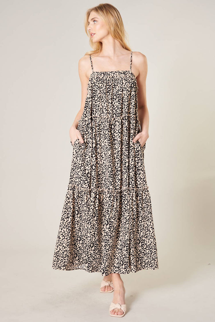 Julianne Leopard Tiered Trapeze Maxi Dress
