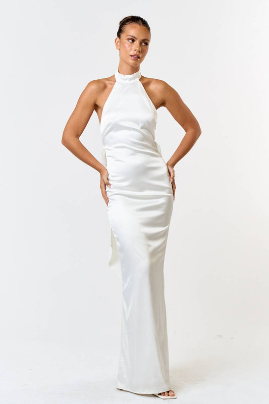 Satin Halter Maxi with Backless Bow