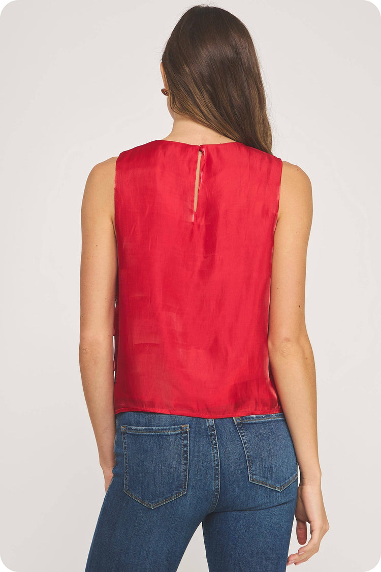 Tiered Sleeveless Satin Top