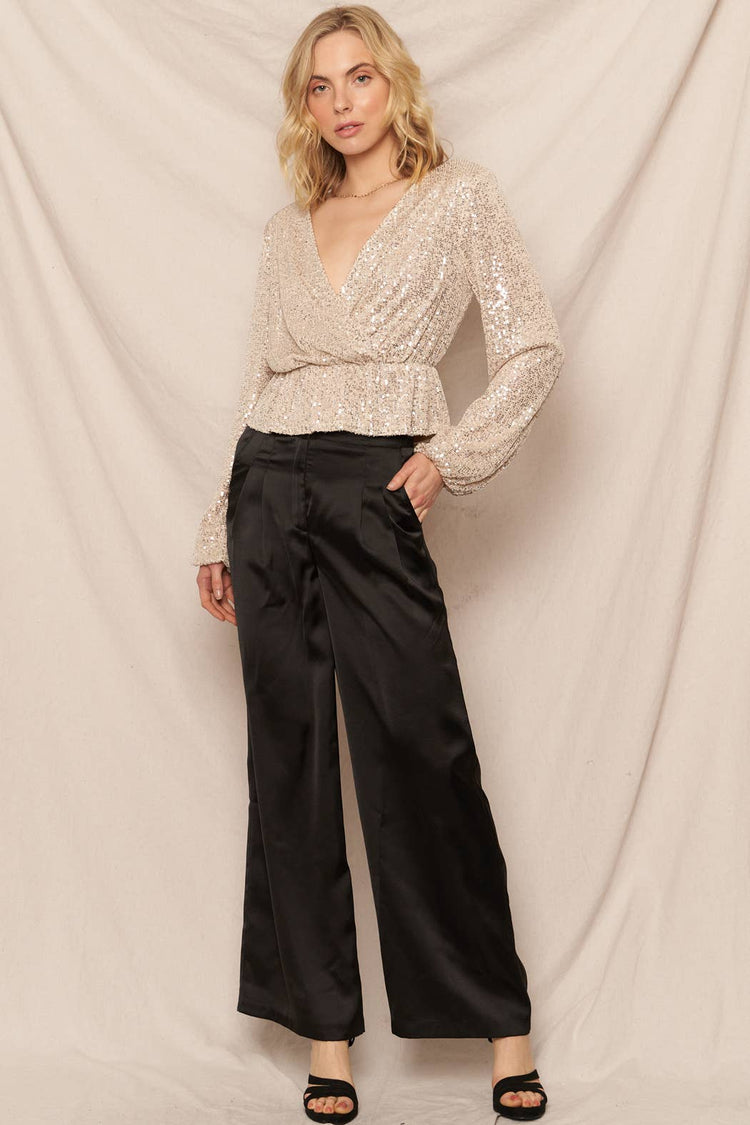 Long Sleeve Peplum Sequin Top