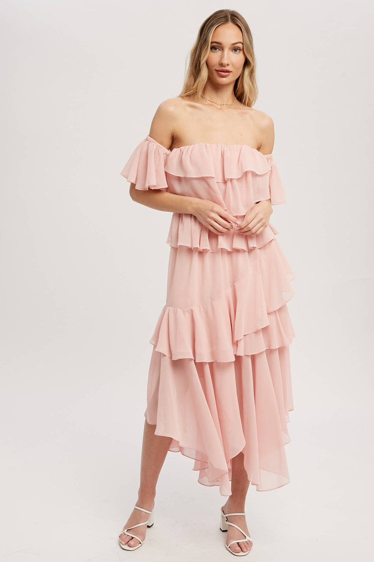 Chiffon Ruffle Midi Dress