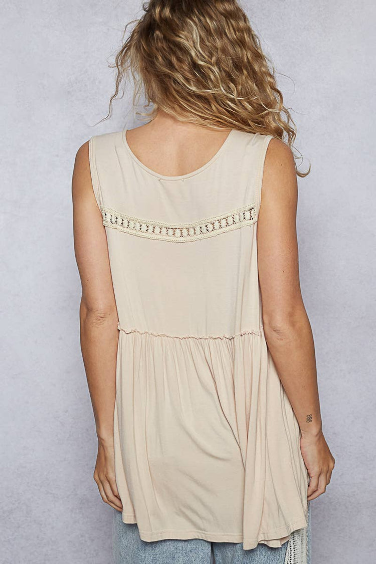 Sleeveless loose fit v-neck babydoll casual knit top