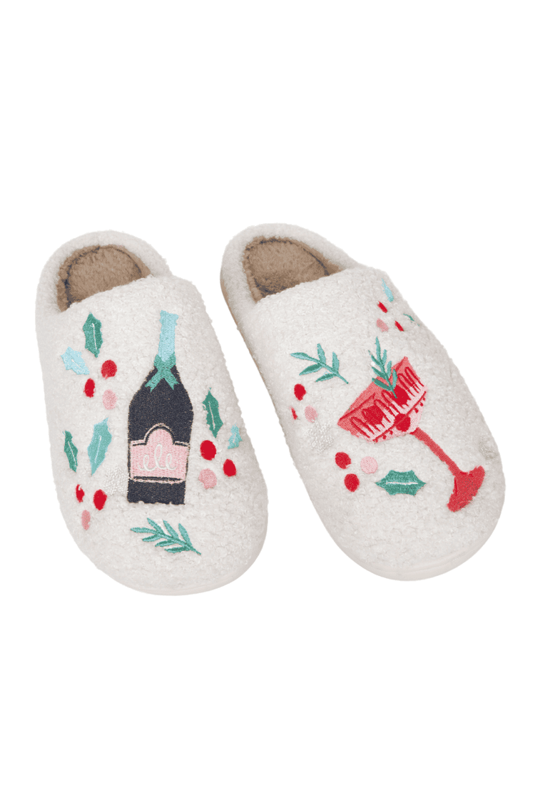 Holiday Champagne, Coupes & Holly Slippers for Women