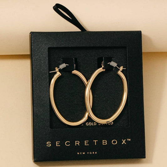 Secret Box Gold Dipped Latch Oval Hoop Earrings