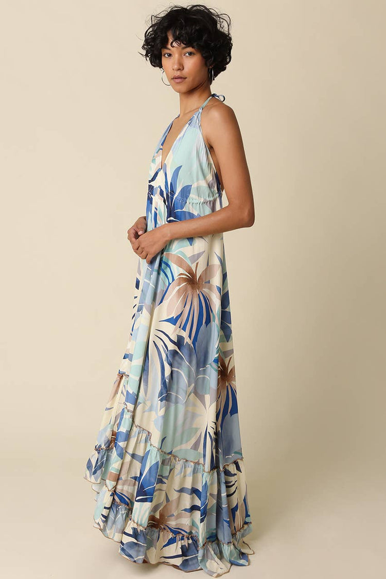 Skye Tropical Print Halter Maxi Dress