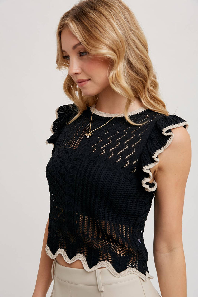 Eyelet Knit Ruffled Top